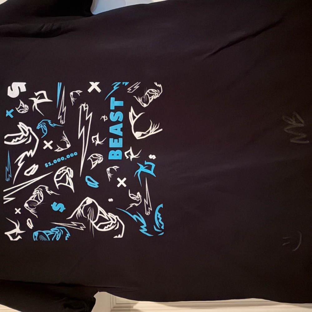 Mr Beast Black Graphic T-Shirt with Blue Accents